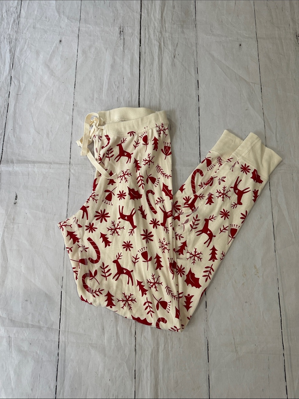 Hanna Andersson Scandi Cane Cream Red Holiday Pajama jogger pants organic small